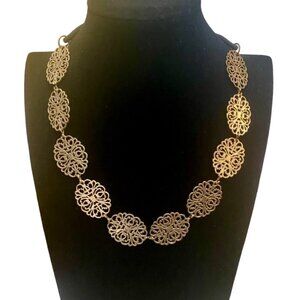 Bronze Tone Filigree Necklace Ornate Openwork Design